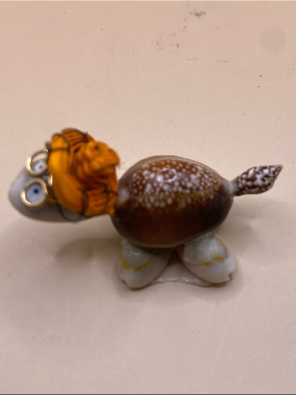 Handcrafted Ceramic Tiny Turtle Sculpture in Brown and Orange